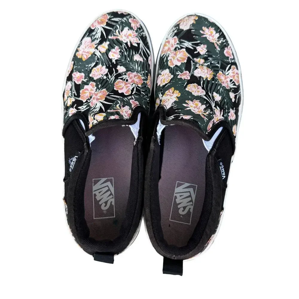Vans Classic Off The Wall Slip‎ On Shoes Palm Floral Black Missys/Juniors 4.5